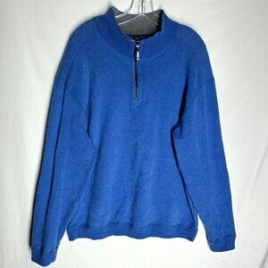 Alan Flusser Men's Pullover Sweatshirt Blue 1/4 Zip Mock Neck Sweater Size Large